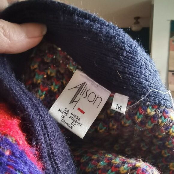 Fun fluffy & soft multicoloured 80s color block cardigan with oversize sleeves - Picture 5 of 5